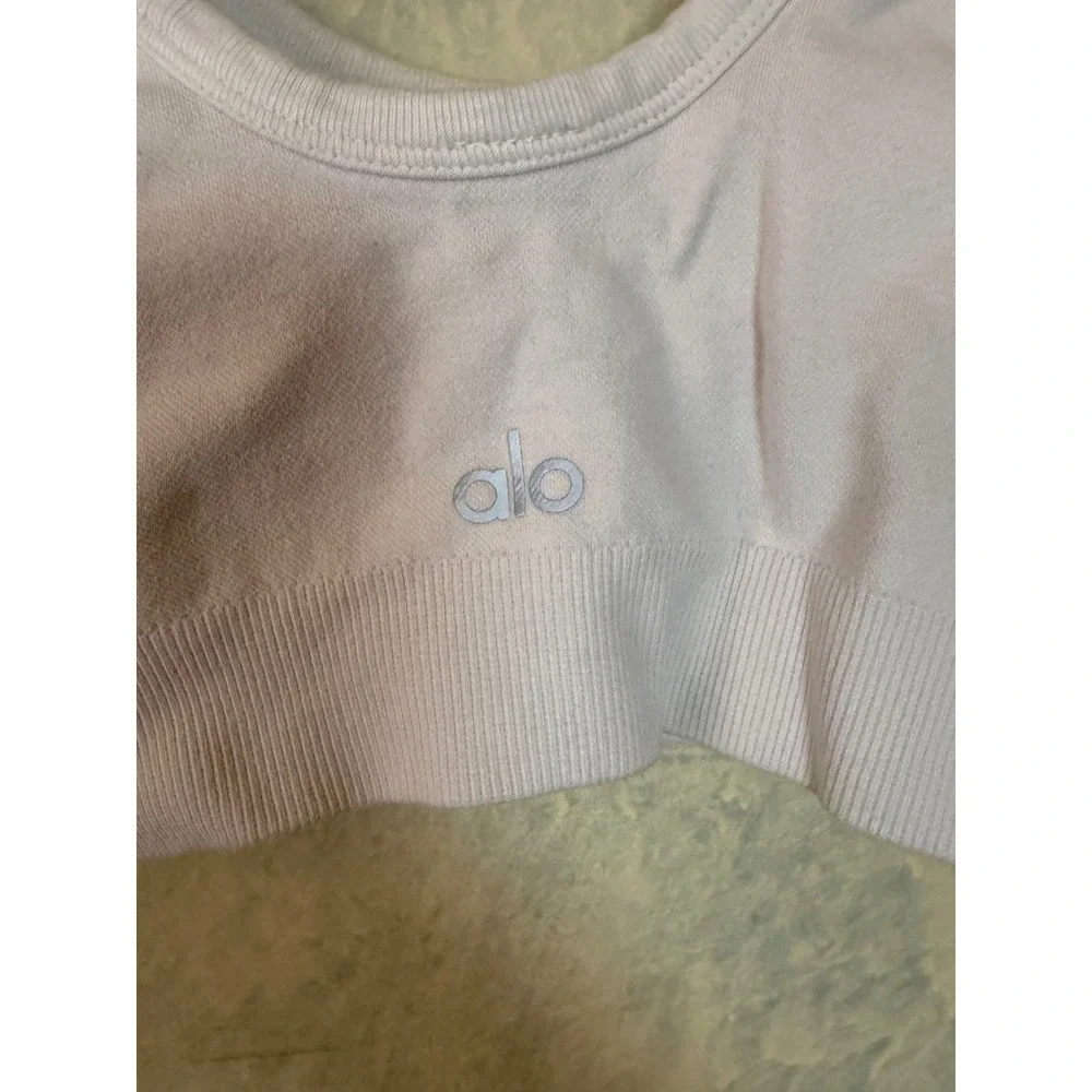 Alo Yoga Wellness Bra Womens Size S White Ribbed Seamless Scoop Top